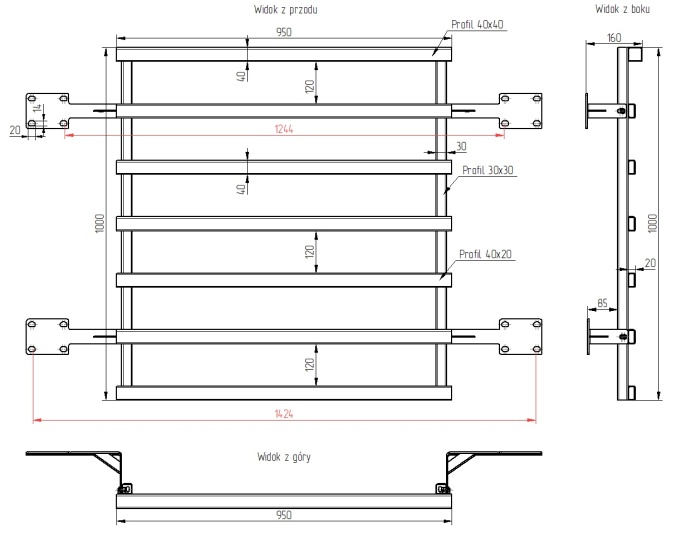 dane techniczne balustrady francuskiej SB-13/14